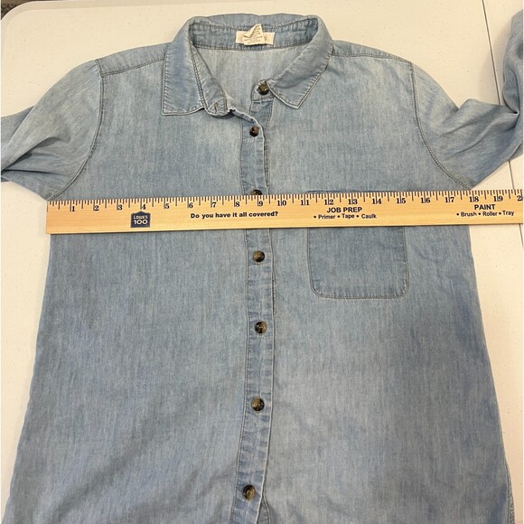 Sans Souci Women's Blue Chambray Long Sleeve Button Up Shirt Size S - Picture 5 of 7